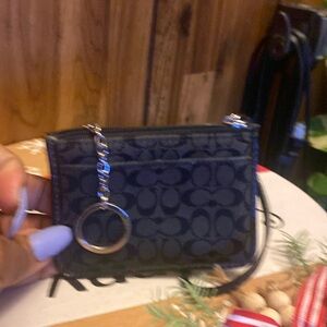 Coach mini card wallet keychain holder black